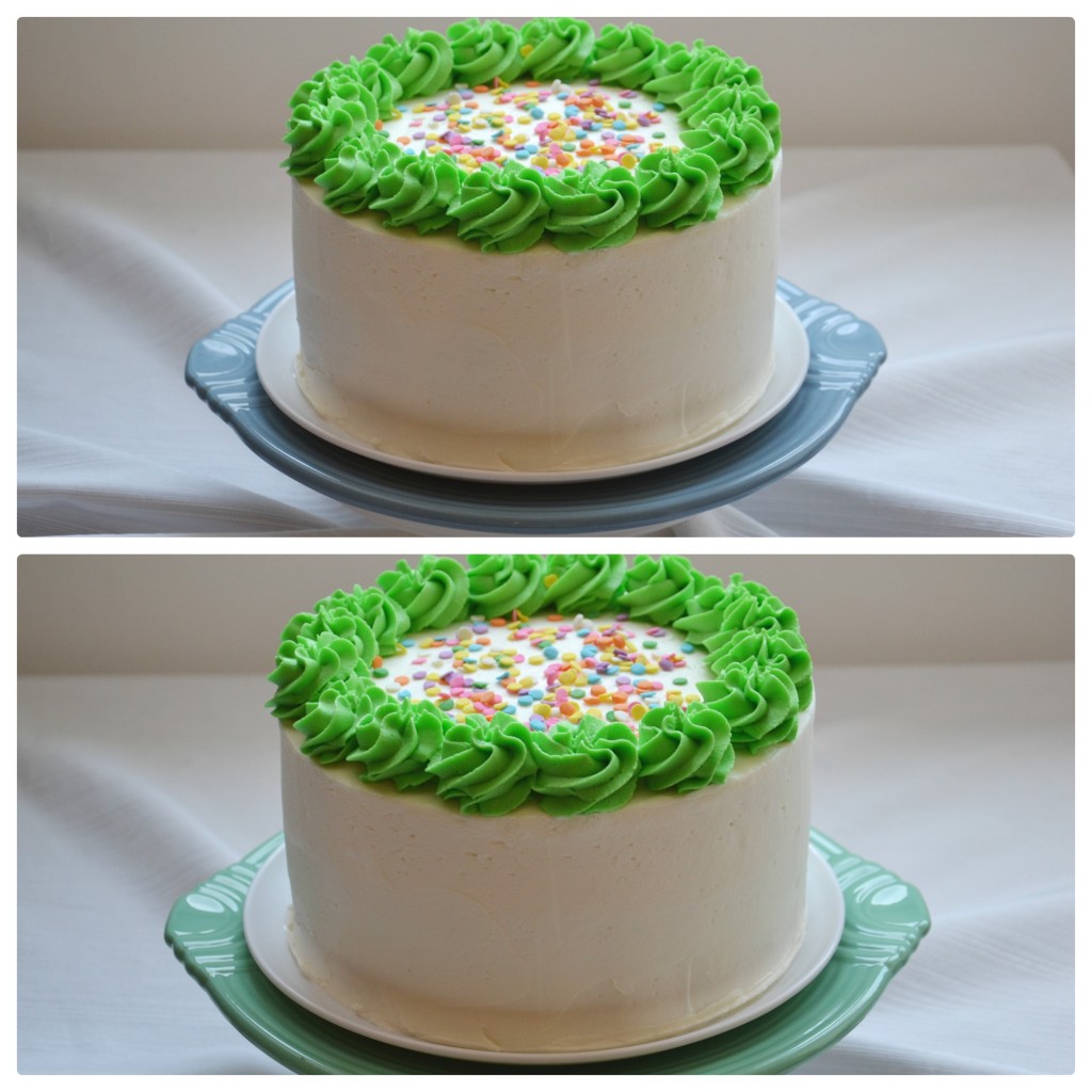 white cake green swirls plates